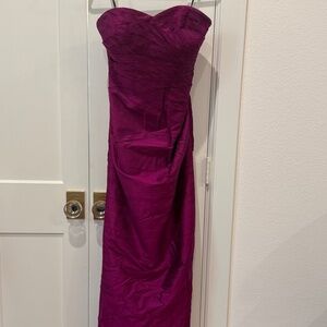 Phoebe Couture Strapless Bridesmaid Long Gown Dress Size 6 Purple/ Silk Backless